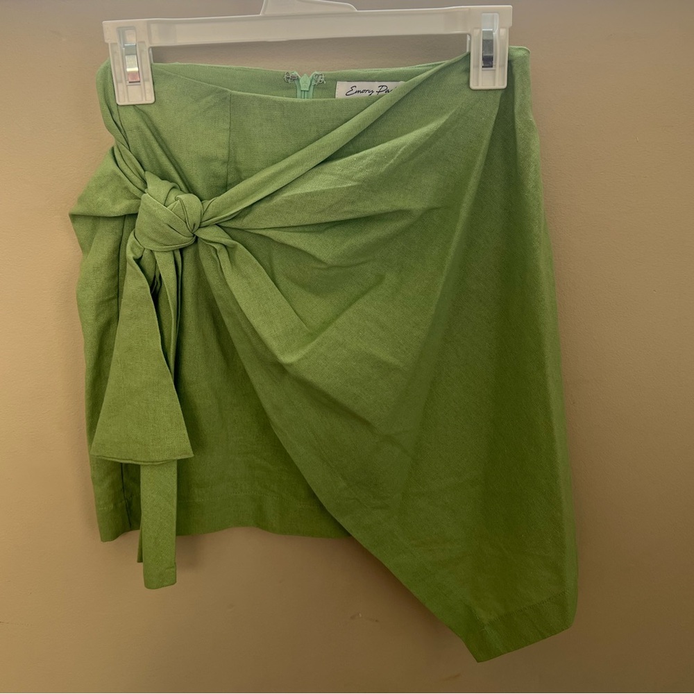 Faux wrap, linen mini skirt Small